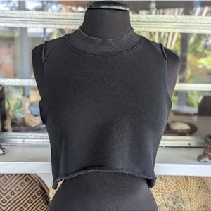 ALO Yoga Small Black Cropped Tank Top Raw edges Sweatshirt Knit Athleisure